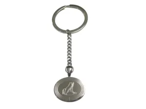 Silver Toned Etched Oval Frog Pendant Keychain