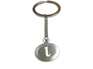 Silver Toned Etched Oval Greek Letter iota Pendant Keychain