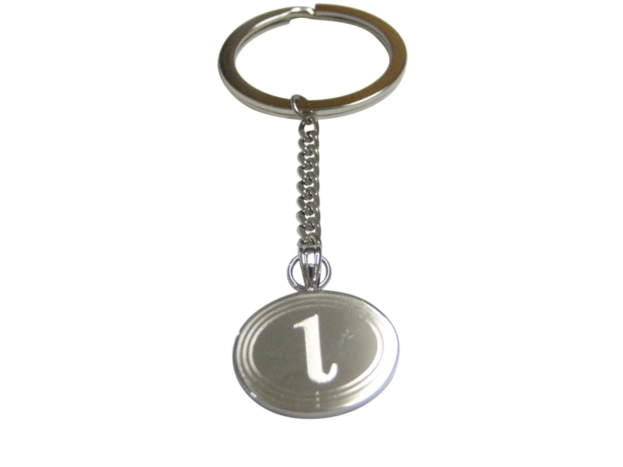 Silver Toned Etched Oval Greek Letter iota Pendant Keychain