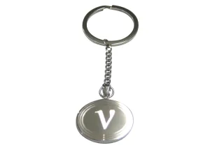 Silver Toned Etched Oval Greek Letter Nu Pendant Keychain