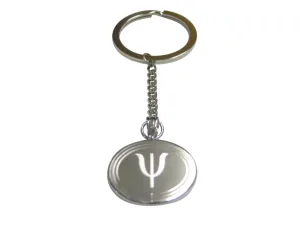Silver Toned Etched Oval Greek Letter Psi Pendant Keychain