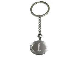 Silver Toned Etched Oval Nautical Lighthouse Pendant Keychain