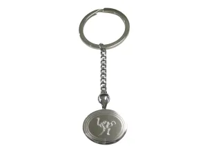 Silver Toned Etched Oval Ostrich Bird Pendant Keychain