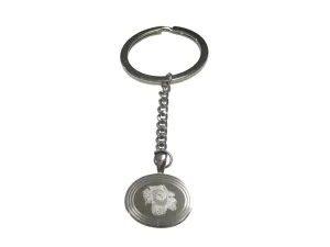 Silver Toned Etched Oval Rafflesia Arnoldii Carnivorous Plant Pendant Keychain