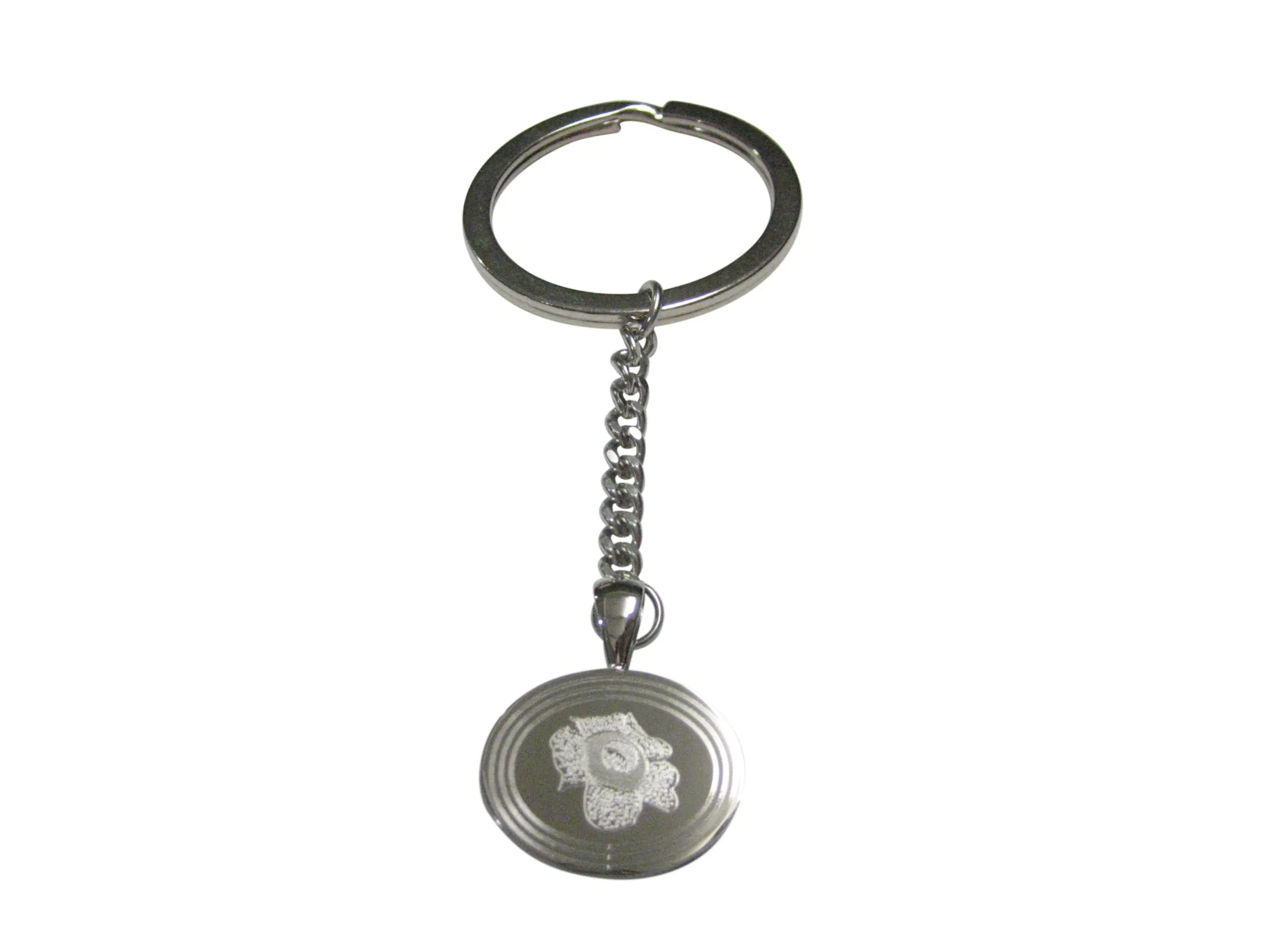 Silver Toned Etched Oval Rafflesia Arnoldii Carnivorous Plant Pendant Keychain