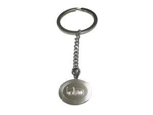 Silver Toned Etched Oval Tuba Music Instrument Pendant Keychain