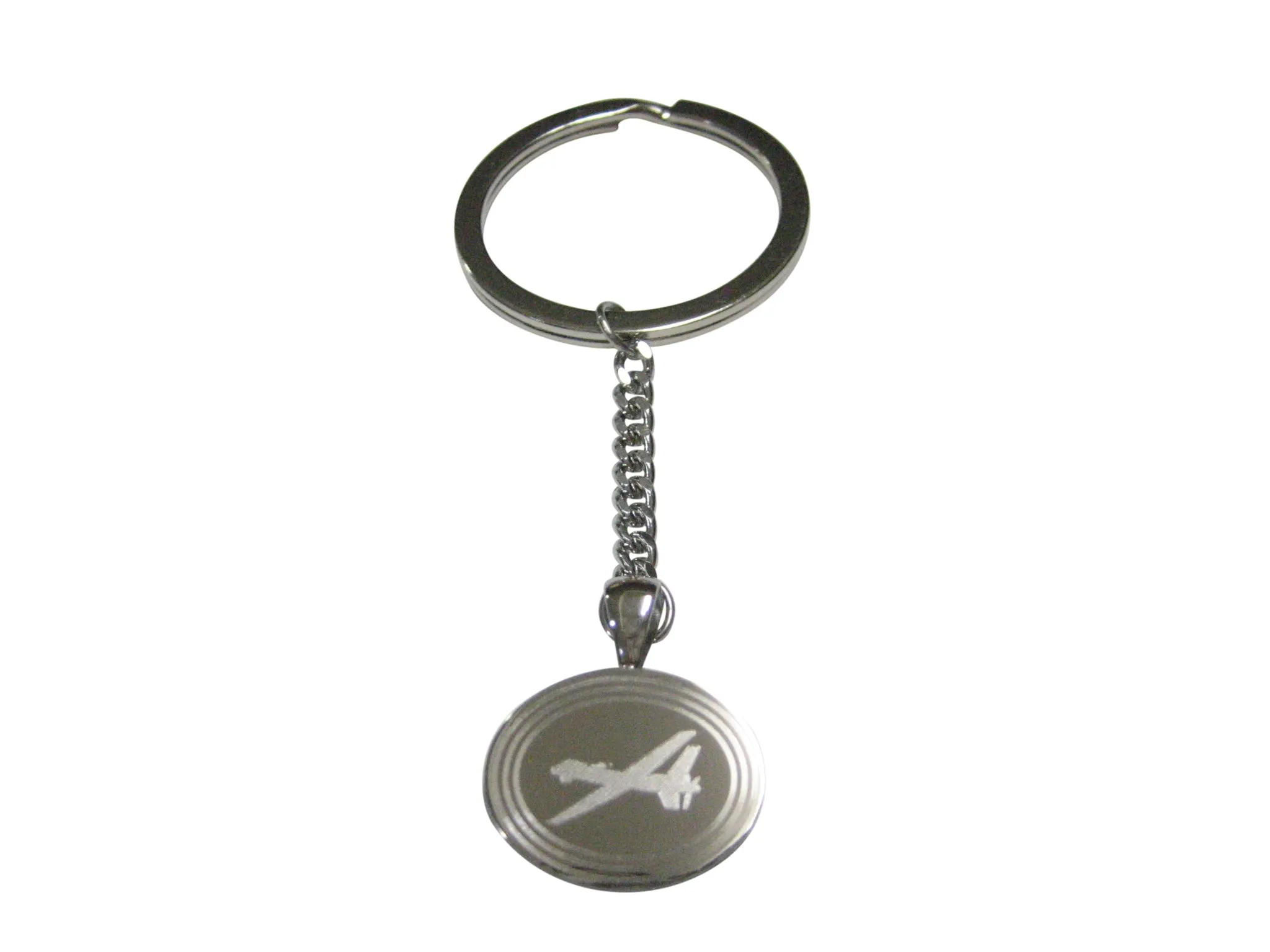 Silver Toned Etched Oval Unmanned Aerial Vehicle UAV Drone V2 Pendant Keychain