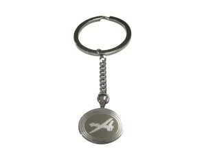 Silver Toned Etched Oval Unmanned Aerial Vehicle UAV Drone V2 Pendant Keychain