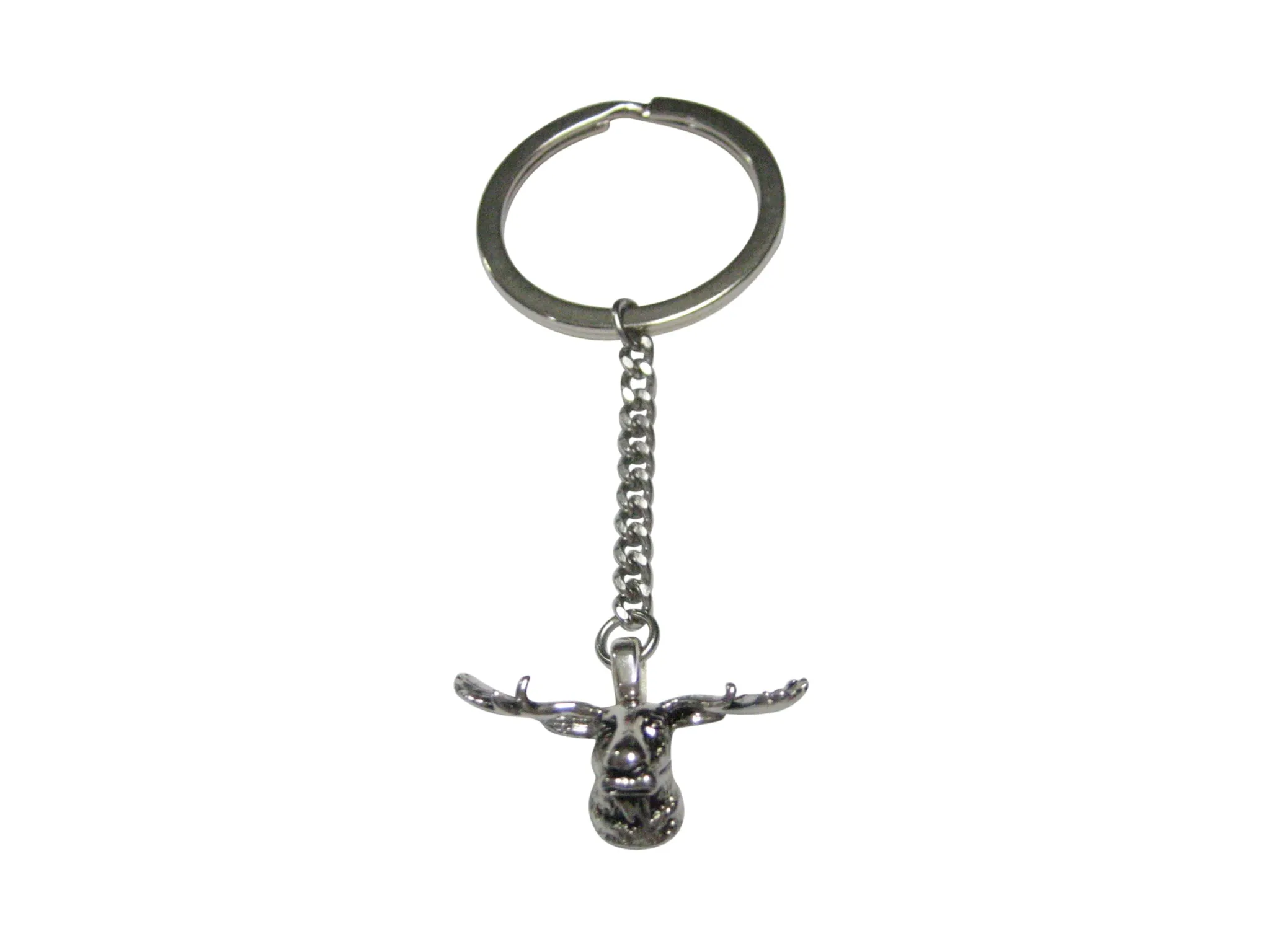 Silver Toned Moose Head Pendant Keychain