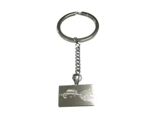 Silver Toned Rectangular Etched Guppy Fish Pendant Keychain