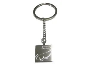 Silver Toned Square Etched Catfish Pendant Keychain