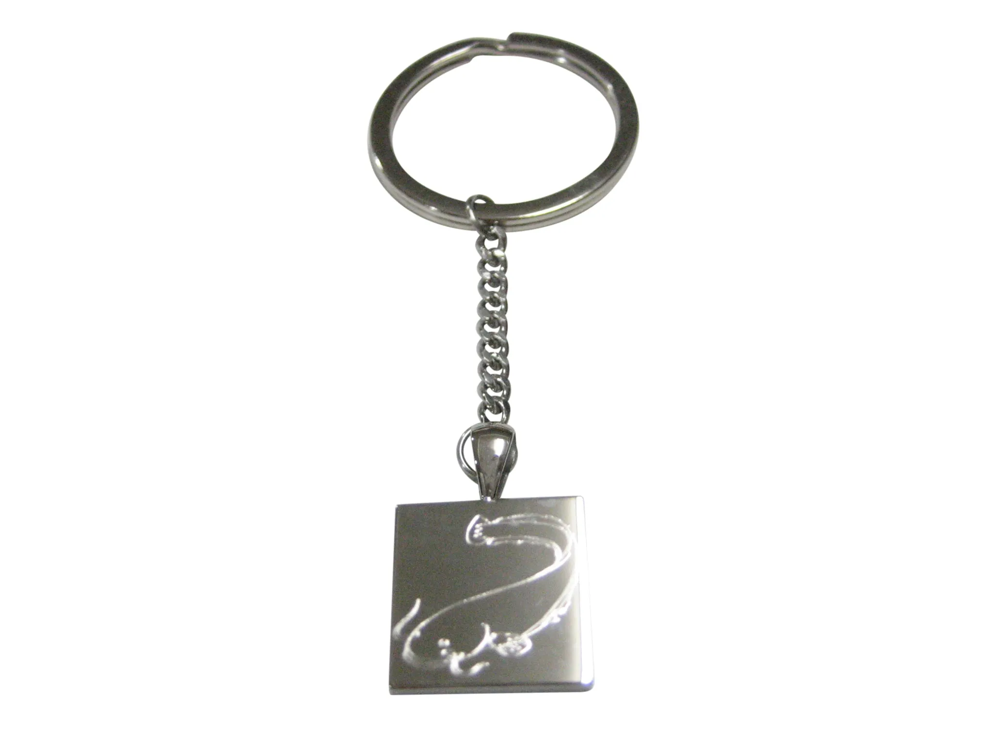 Silver Toned Square Etched Catfish Pendant Keychain
