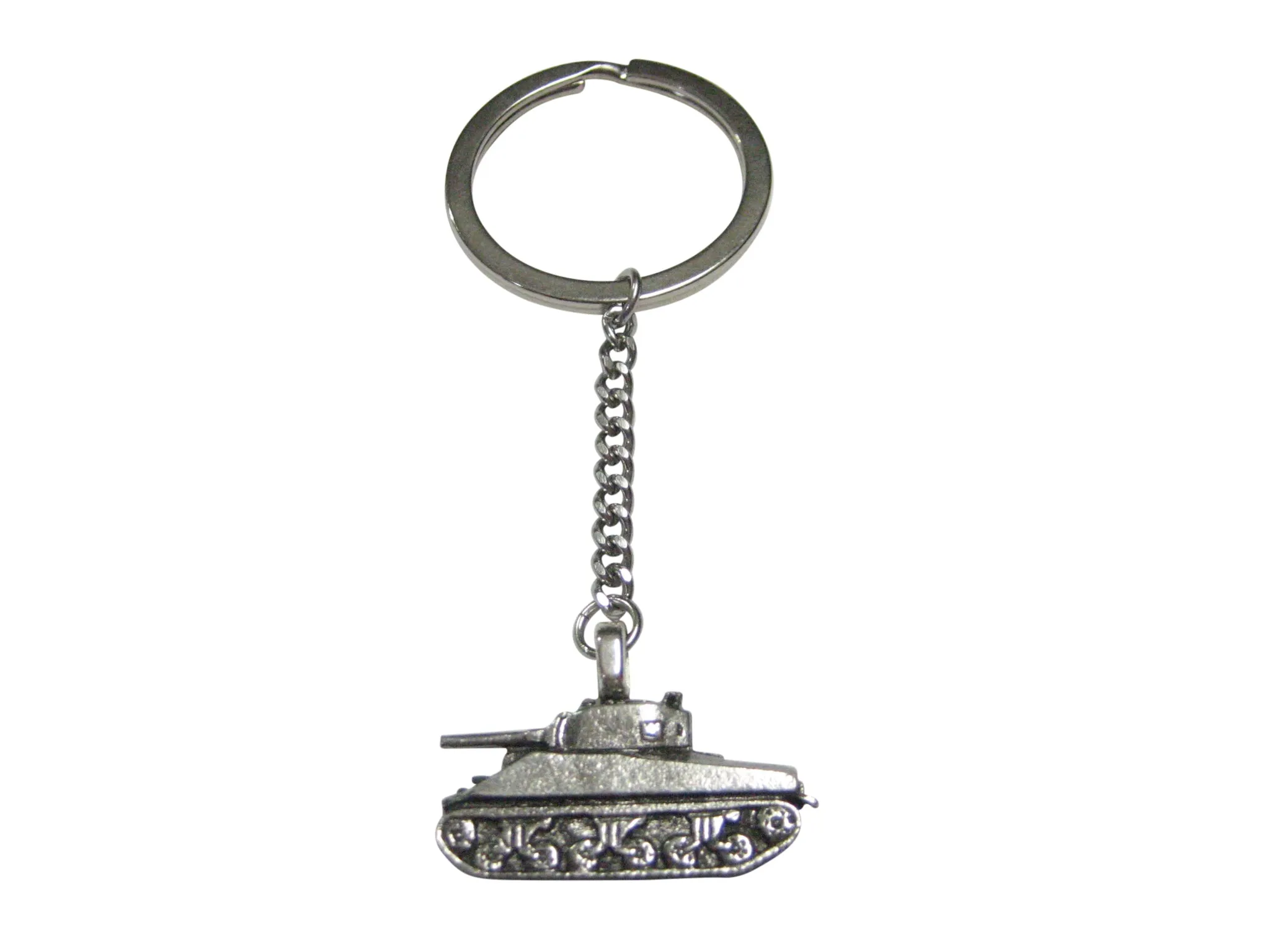 Silver Toned Textured Sherman War Tank Pendant Keychain