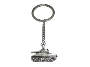 Silver Toned Textured Sherman War Tank Pendant Keychain