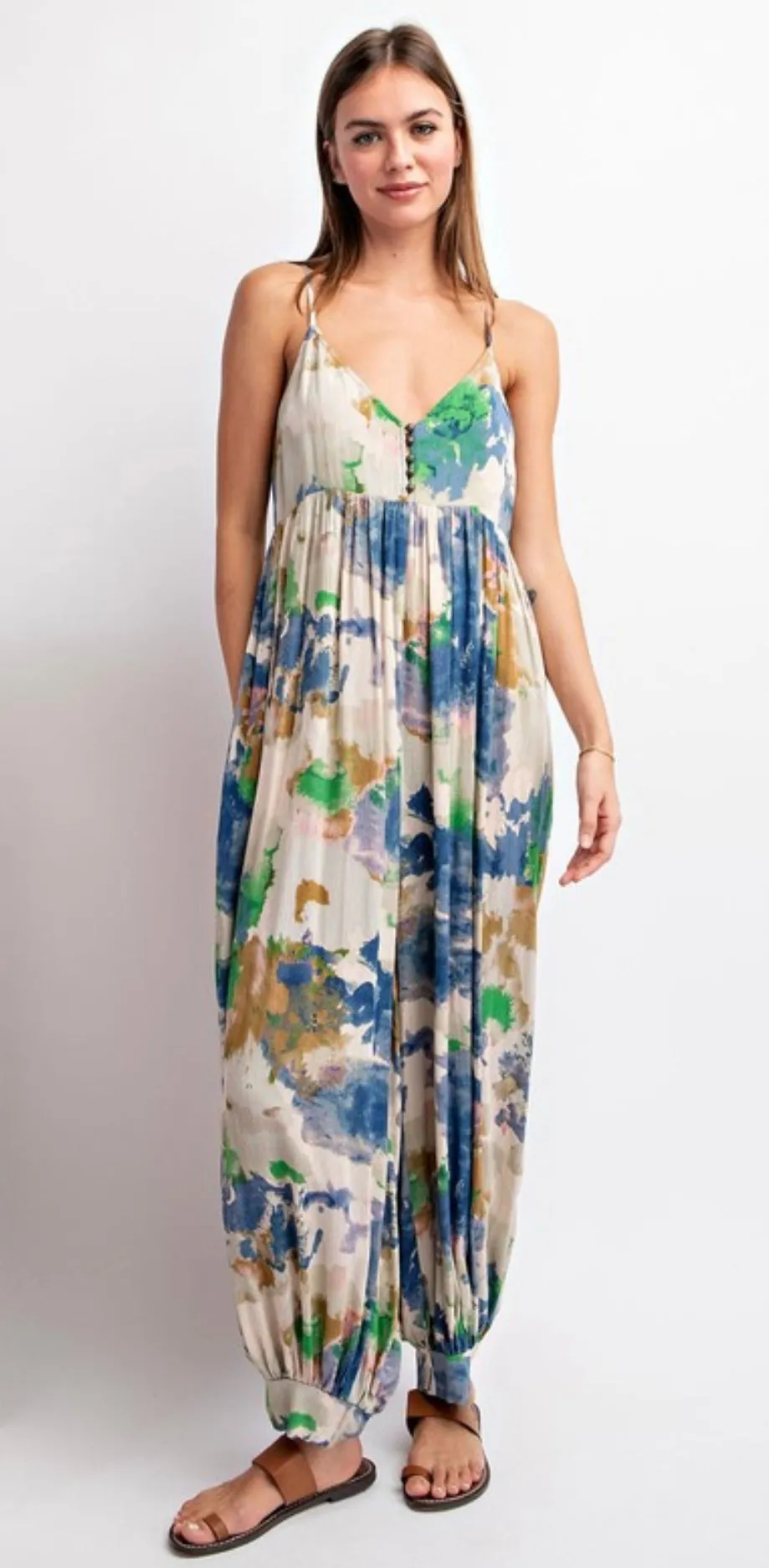 Sleeveless Antique Blue Tie Dye Jumpsuit