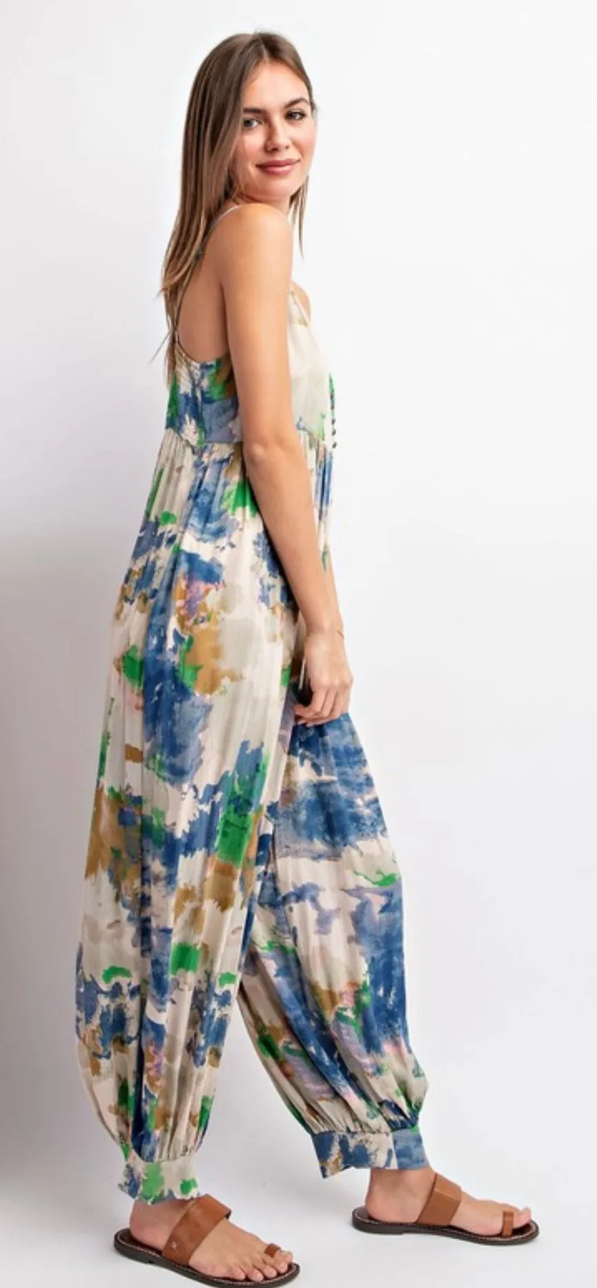Sleeveless Antique Blue Tie Dye Jumpsuit