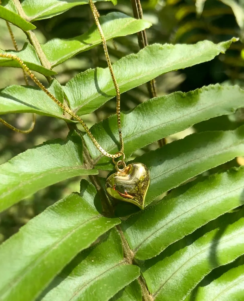 Small Puffy Heart Necklace, 18k Gold Over Sterling Silver