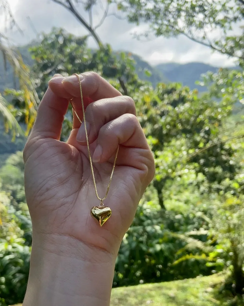 Small Puffy Heart Necklace, 18k Gold Over Sterling Silver