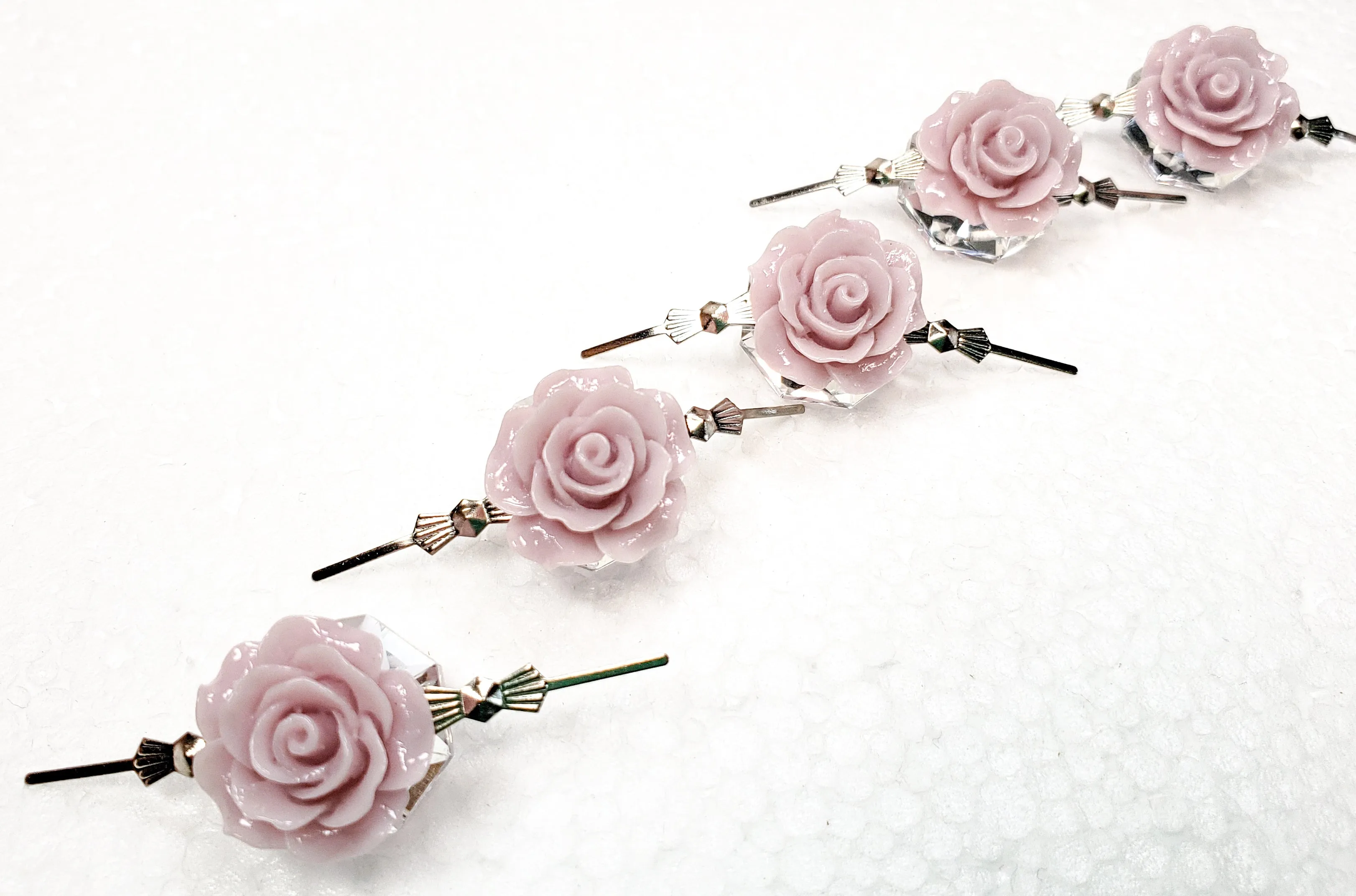 Smokey Lavender Grey Chandelier Roses Pack of 5 Crystals, Shabby Chic Rose Chandelier Decoration - 81F