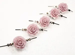 Smokey Lavender Grey Chandelier Roses Pack of 5 Crystals, Shabby Chic Rose Chandelier Decoration - 81F