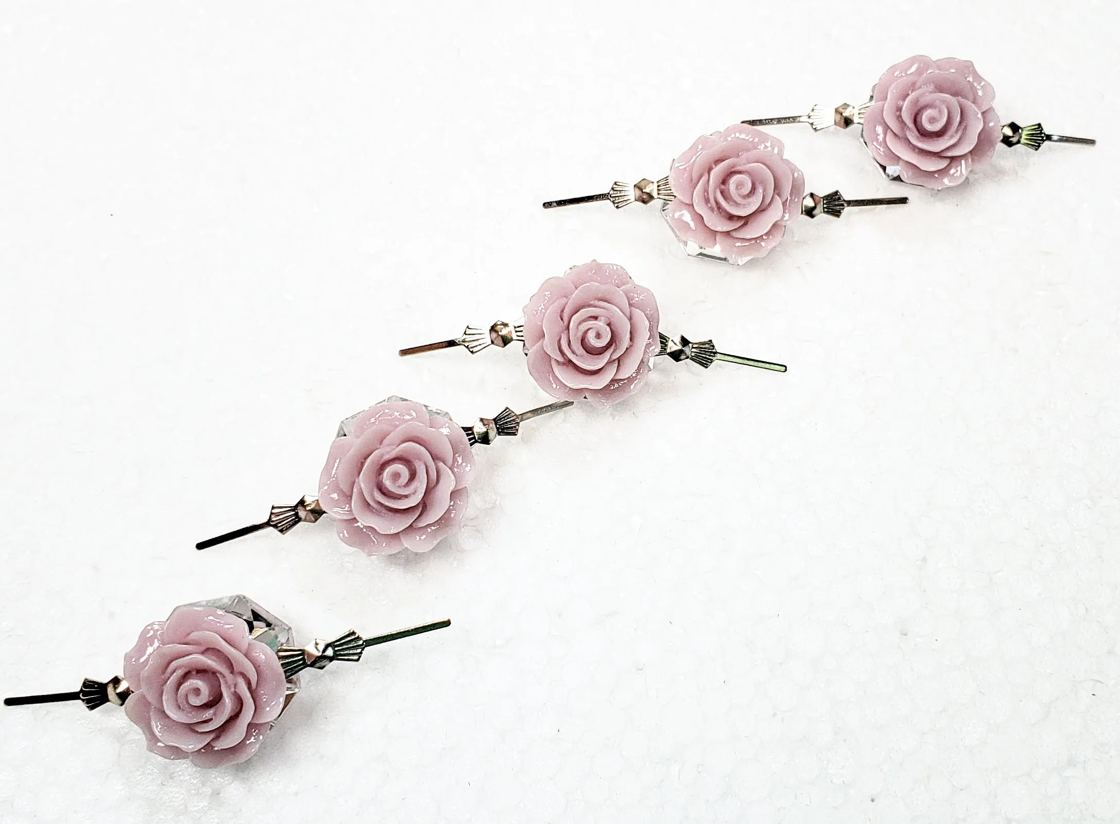 Smokey Lavender Grey Chandelier Roses Pack of 5 Crystals, Shabby Chic Rose Chandelier Decoration - 81F