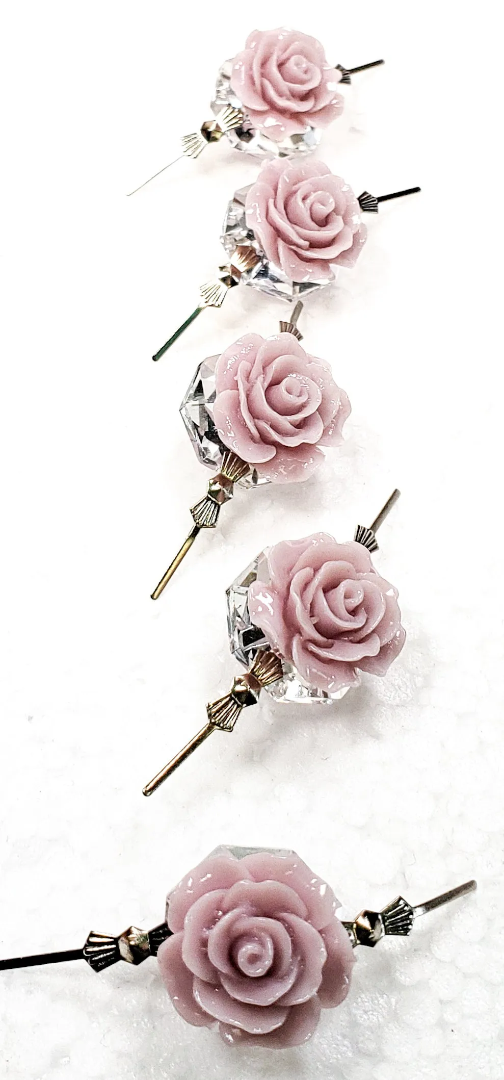 Smokey Lavender Grey Chandelier Roses Pack of 5 Crystals, Shabby Chic Rose Chandelier Decoration - 81F