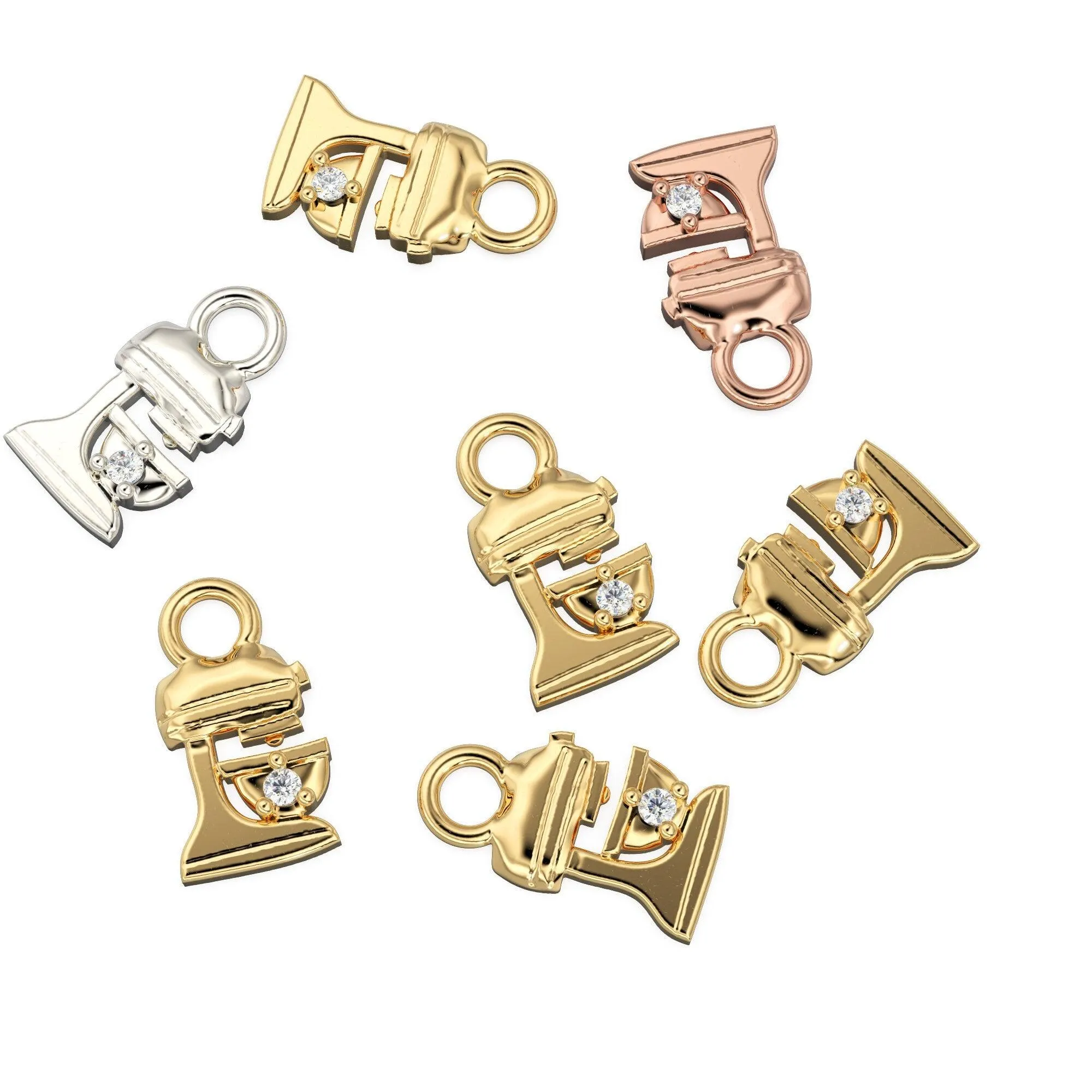 Solid Gold Dough Mixer Charm / 14k 18k Solid Gold Bakery Pendant / Diamond Bakery Jewelry / Chef Pastry Charm Jewelry / Handmade Gold Charm
