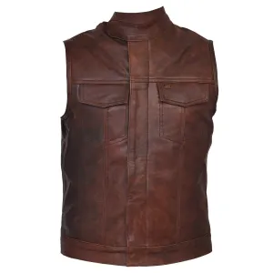 Sons of Anarchy Style Cut Off Cowhide Leather Brown Vest
