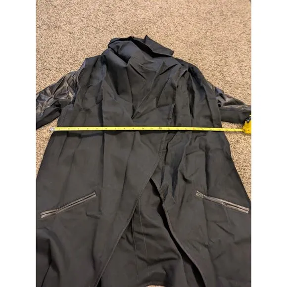 Spanx Women's Jacket Black Size S Cowl Neck Drapey Faux Leather Details.