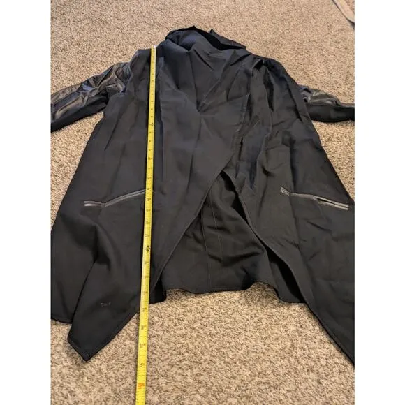 Spanx Women's Jacket Black Size S Cowl Neck Drapey Faux Leather Details.