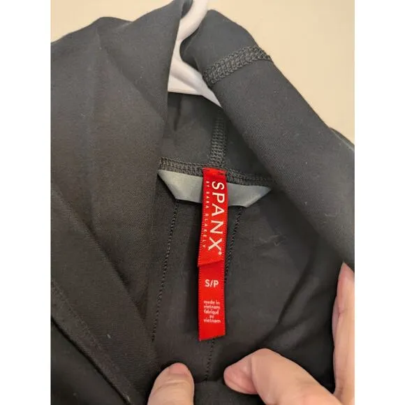 Spanx Women's Jacket Black Size S Cowl Neck Drapey Faux Leather Details.