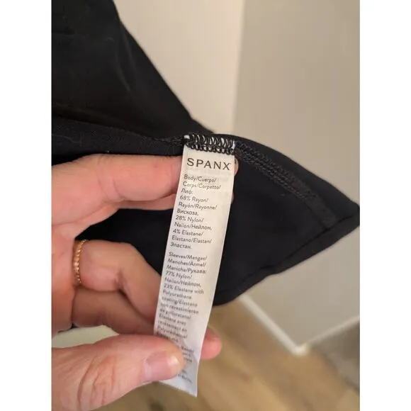 Spanx Women's Jacket Black Size S Cowl Neck Drapey Faux Leather Details.