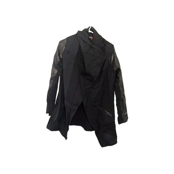 Spanx Women's Jacket Black Size S Cowl Neck Drapey Faux Leather Details.