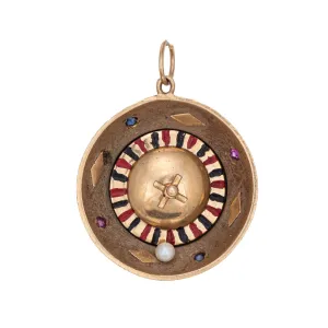 Spinning Roulette Wheel Charm Vintage 14k Gold Pendant Casino Gambling Jewelry