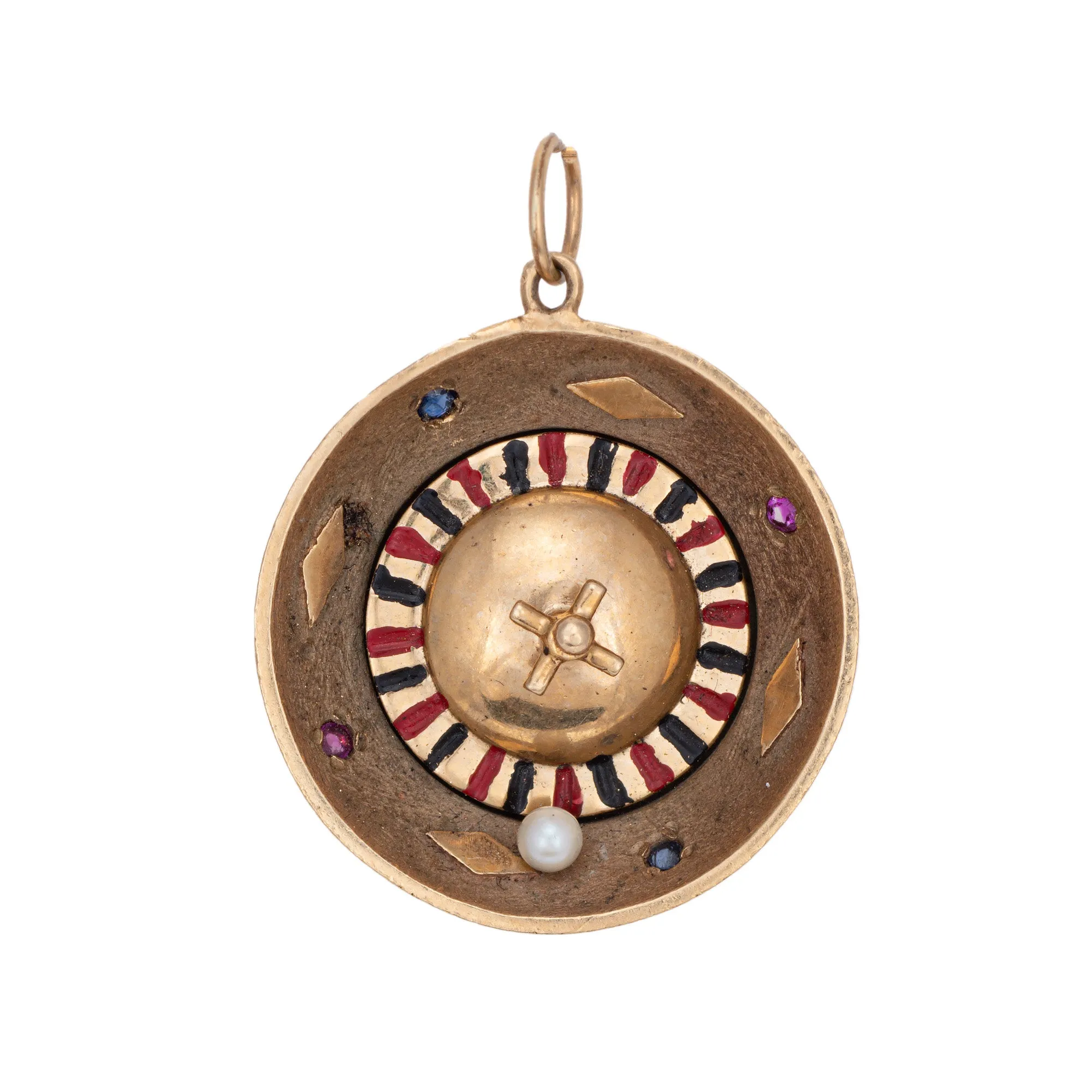 Spinning Roulette Wheel Charm Vintage 14k Gold Pendant Casino Gambling Jewelry