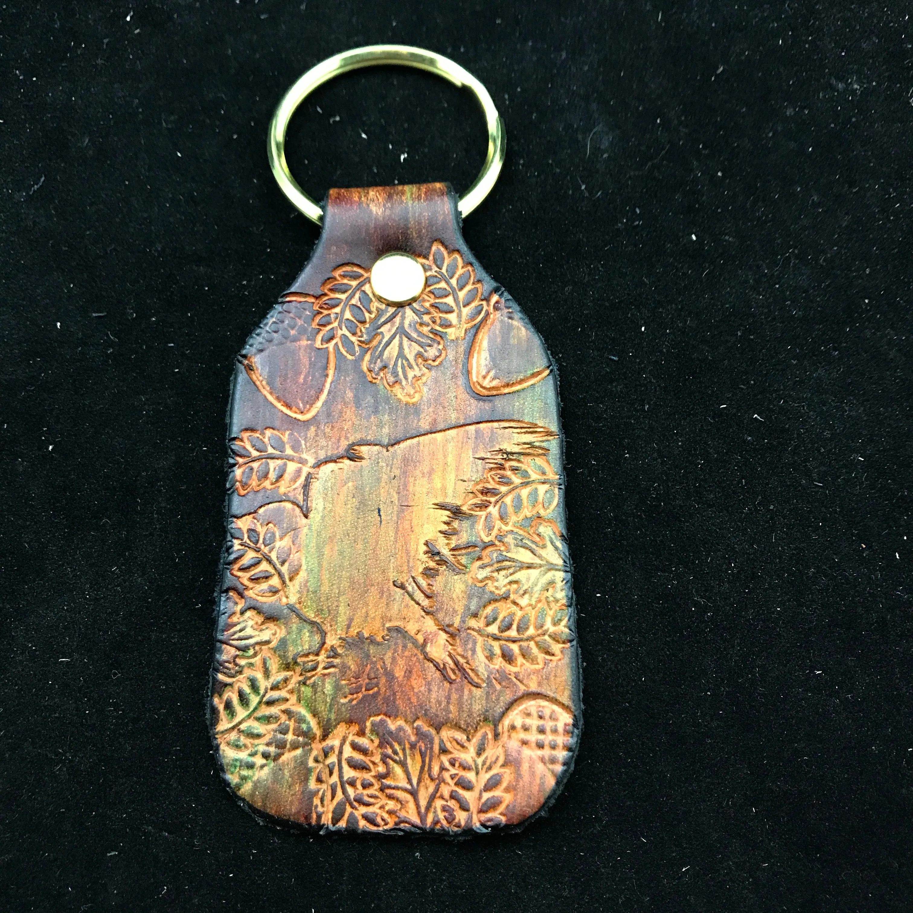 Stamped Leather Keychain - Crow Sillouette