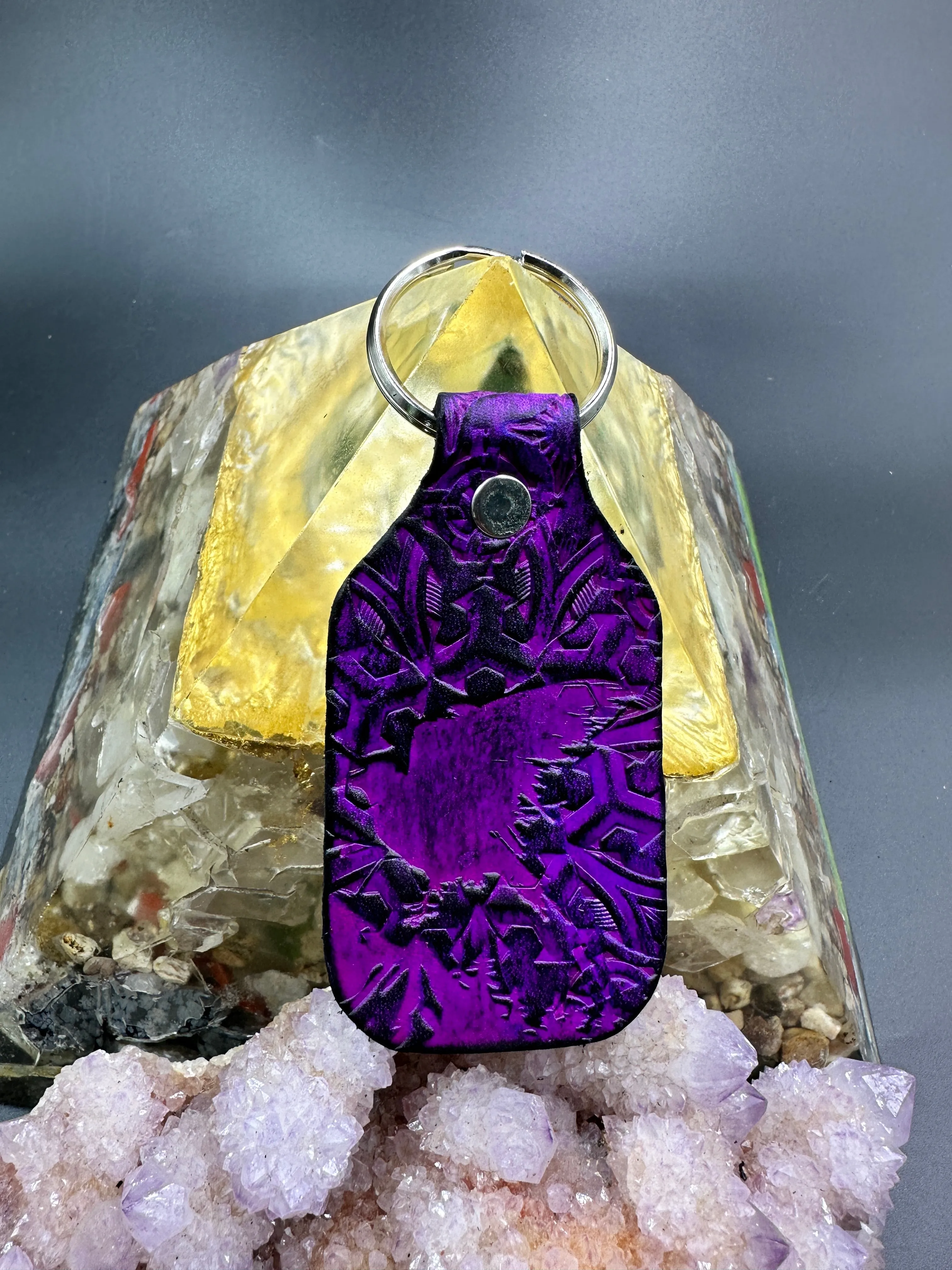 Stamped Leather Keychain - Crow Sillouette