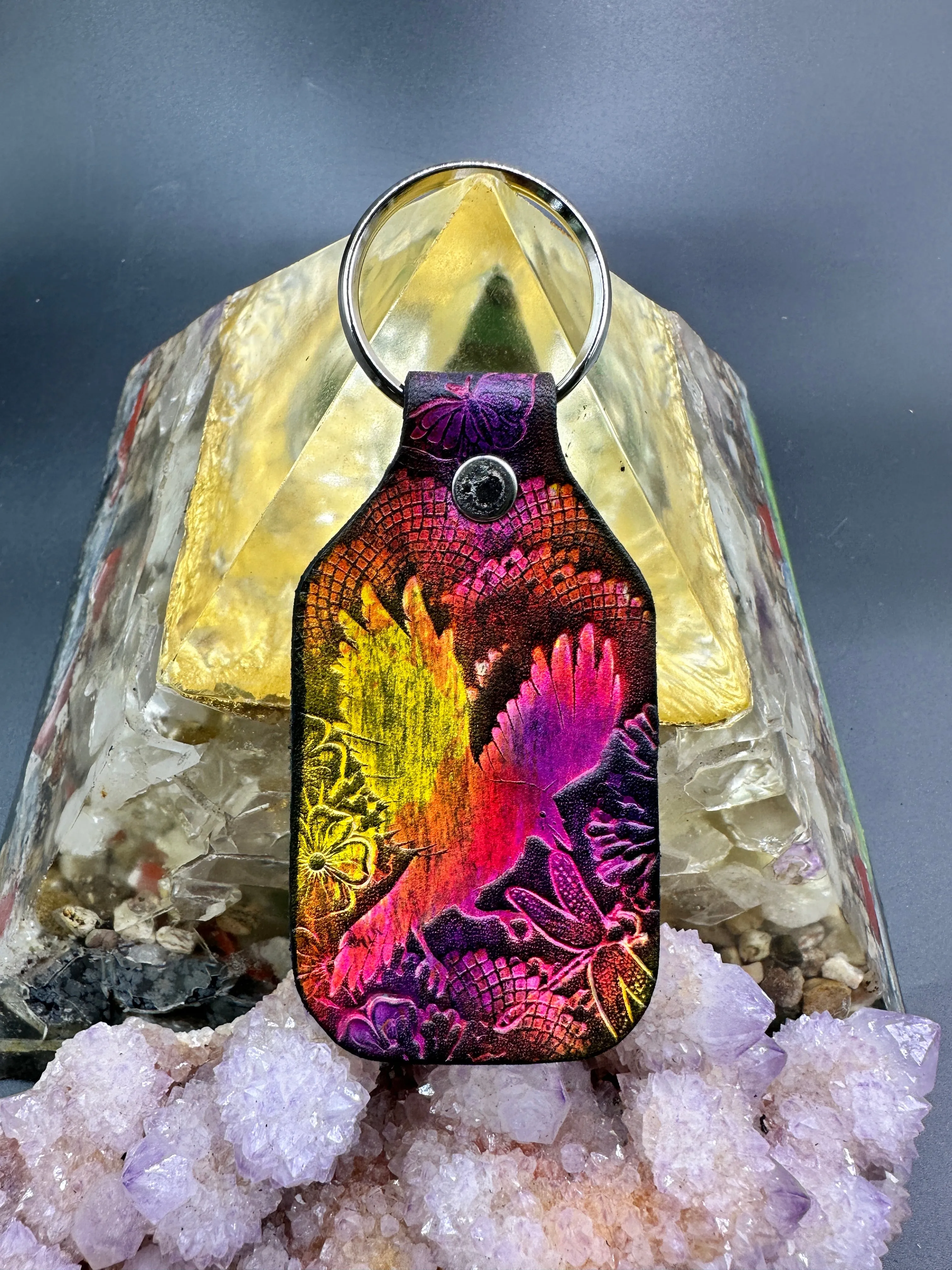 Stamped Leather Keychain - Flying Raven Silhouette
