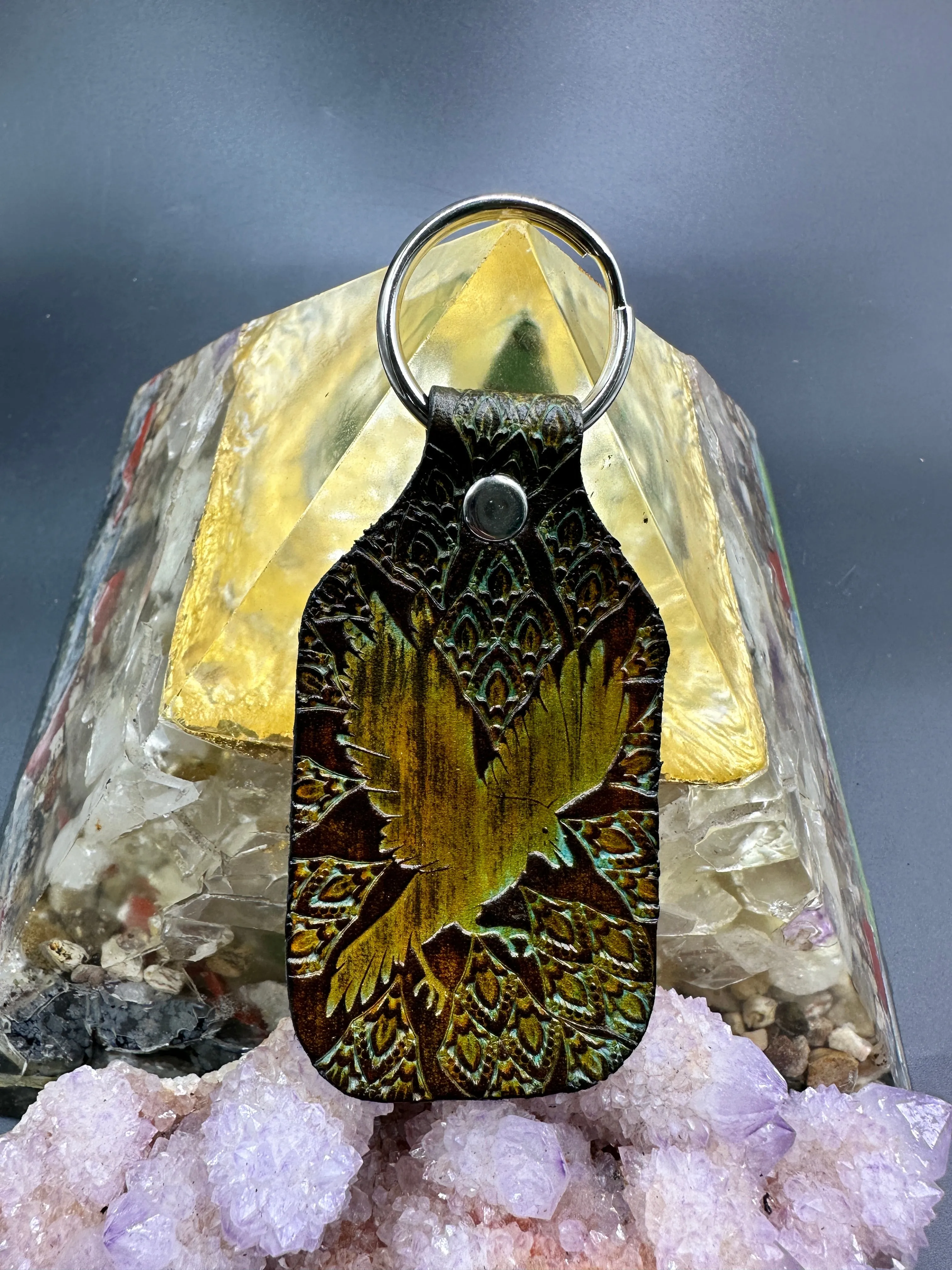 Stamped Leather Keychain - Flying Raven Silhouette