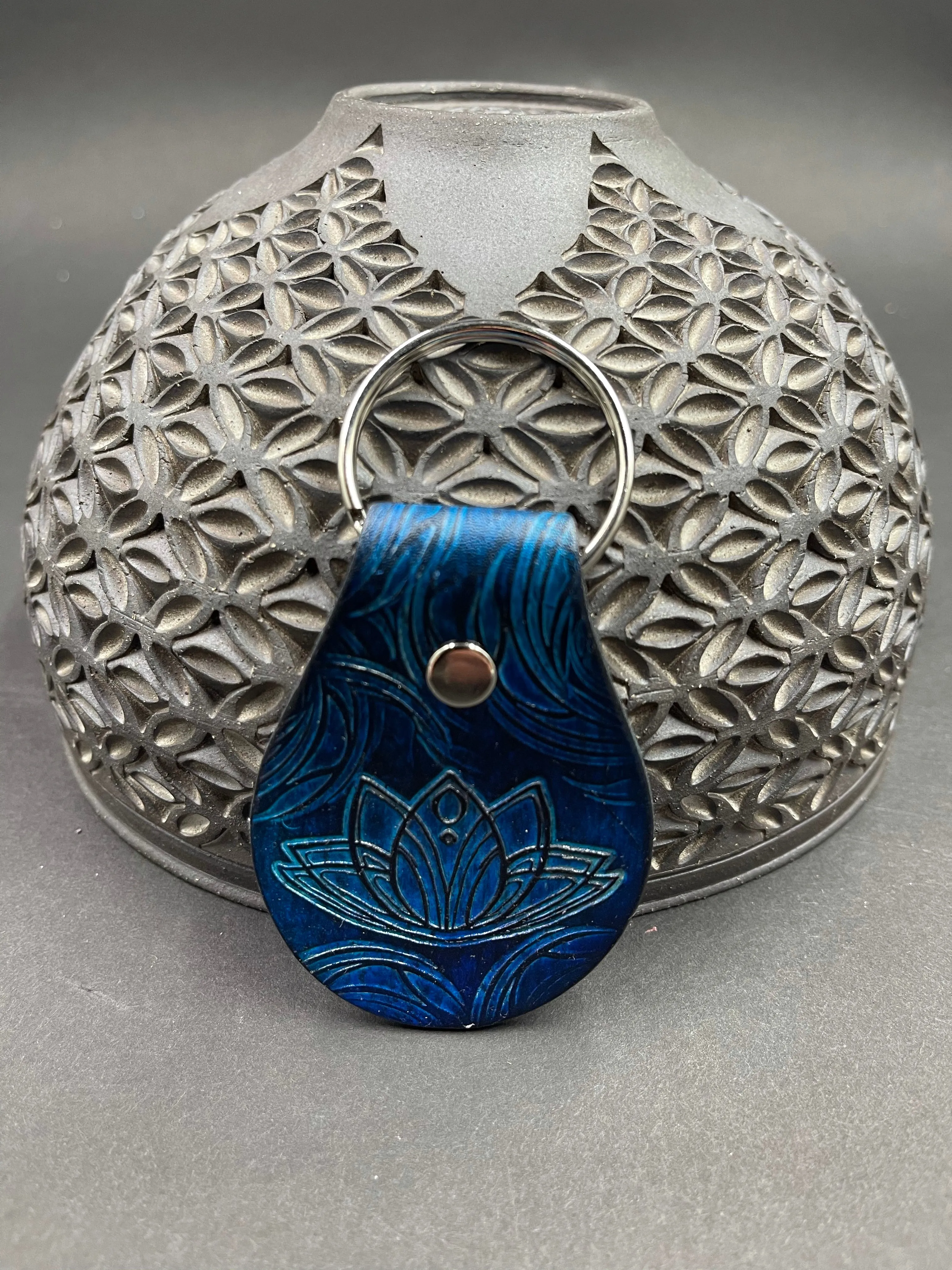 Stamped Leather Keychain - Geometric Lotus