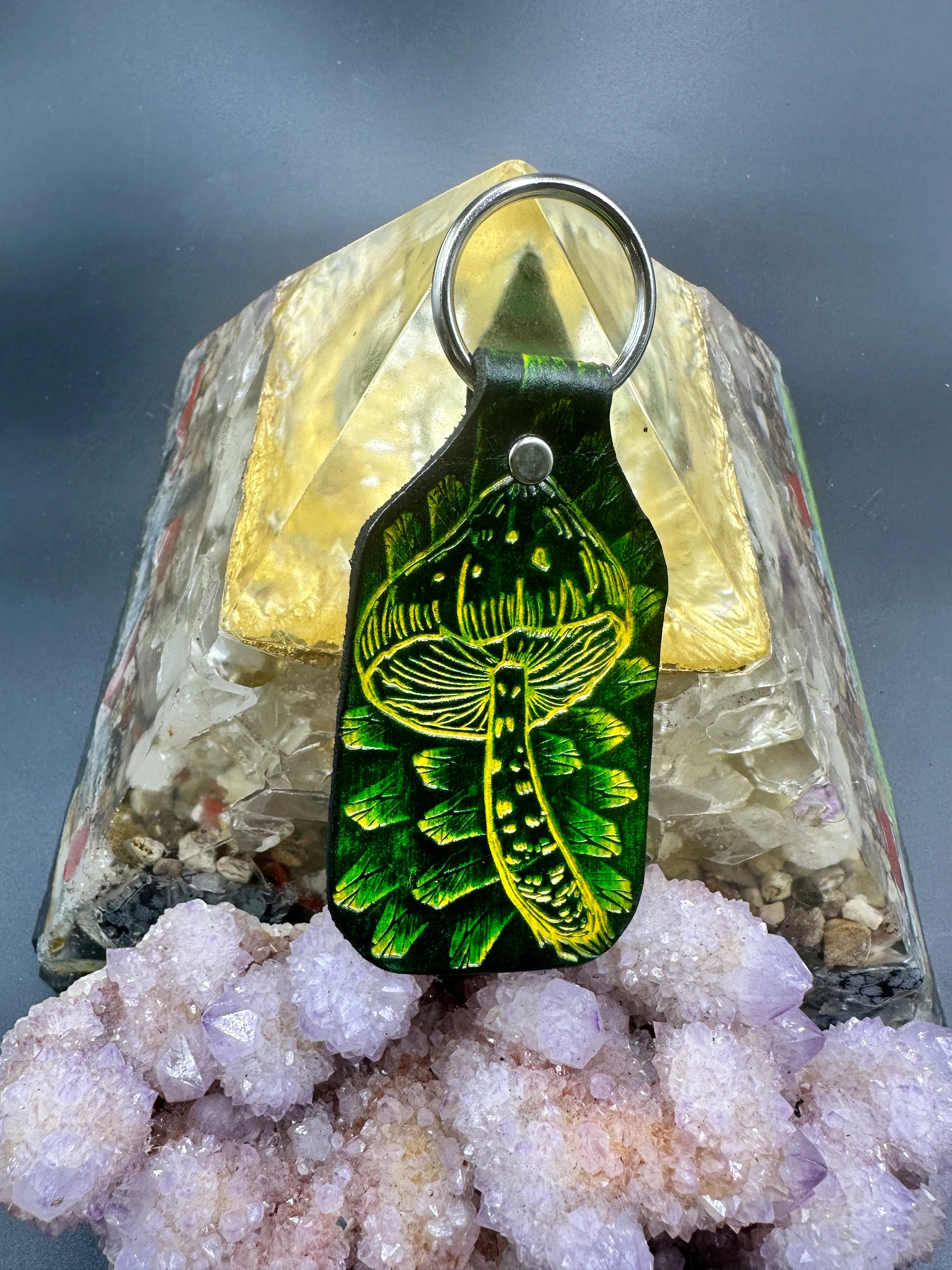 Stamped Leather Keychain - Mushrooms XL Cubensis XL