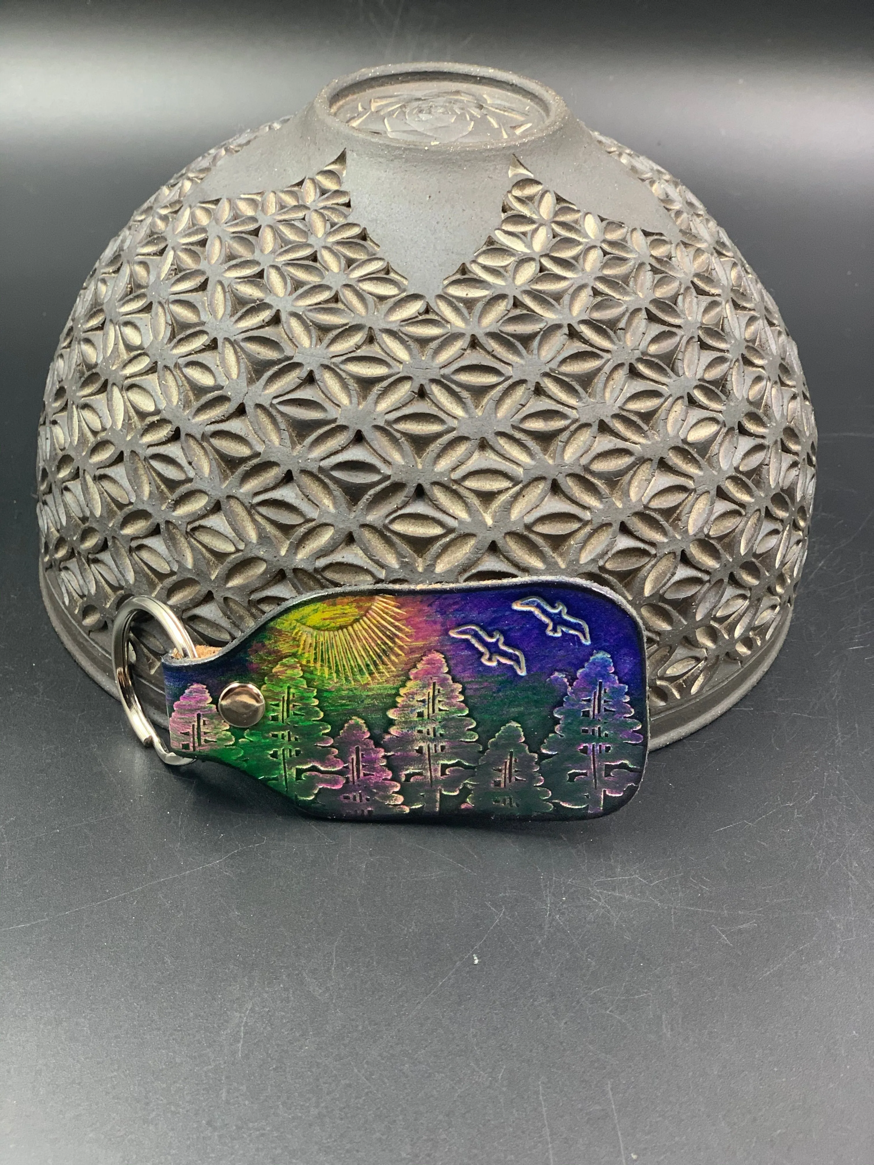 Stamped Leather Keychain - Trees 1.0