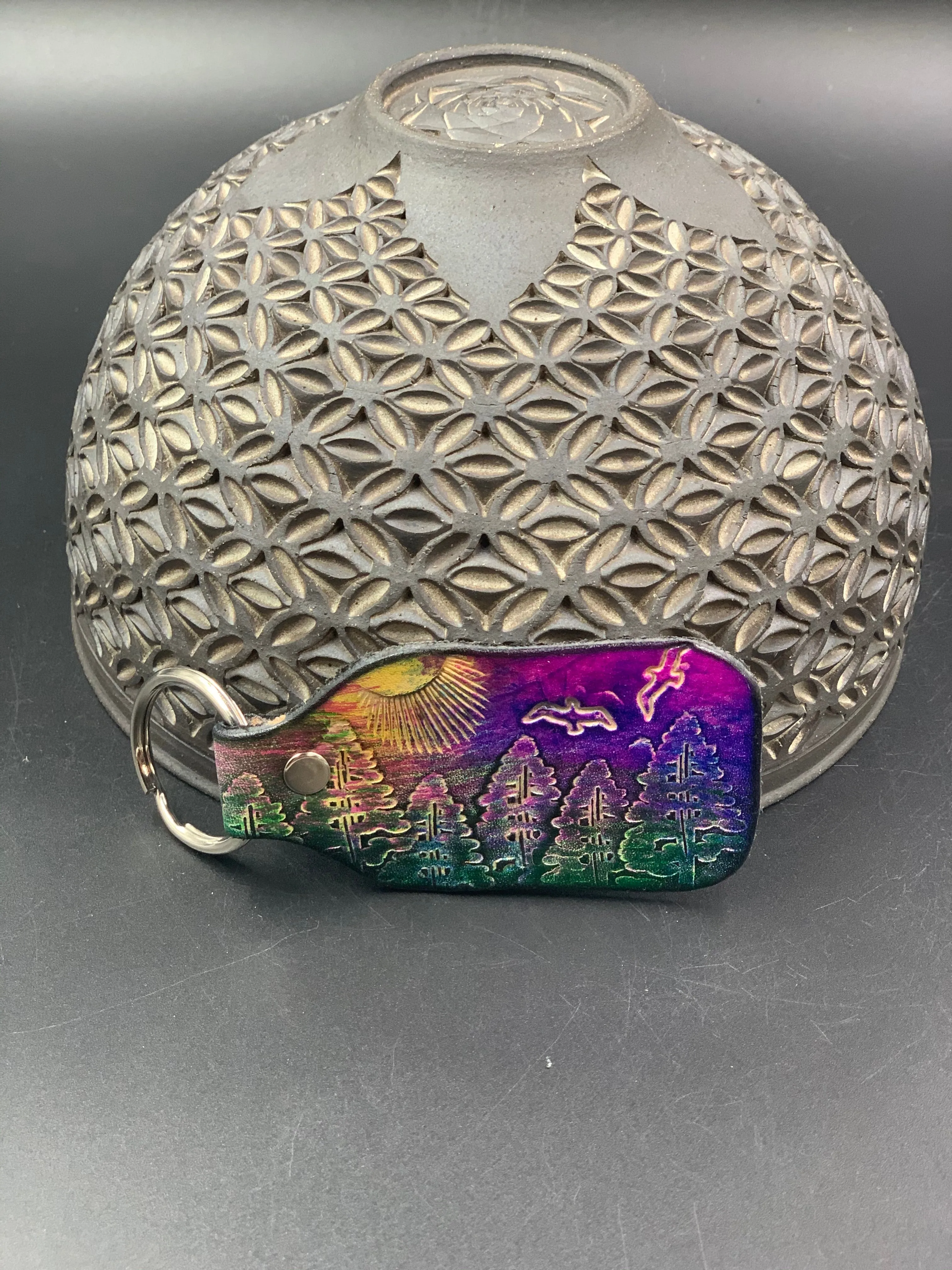 Stamped Leather Keychain - Trees 1.0