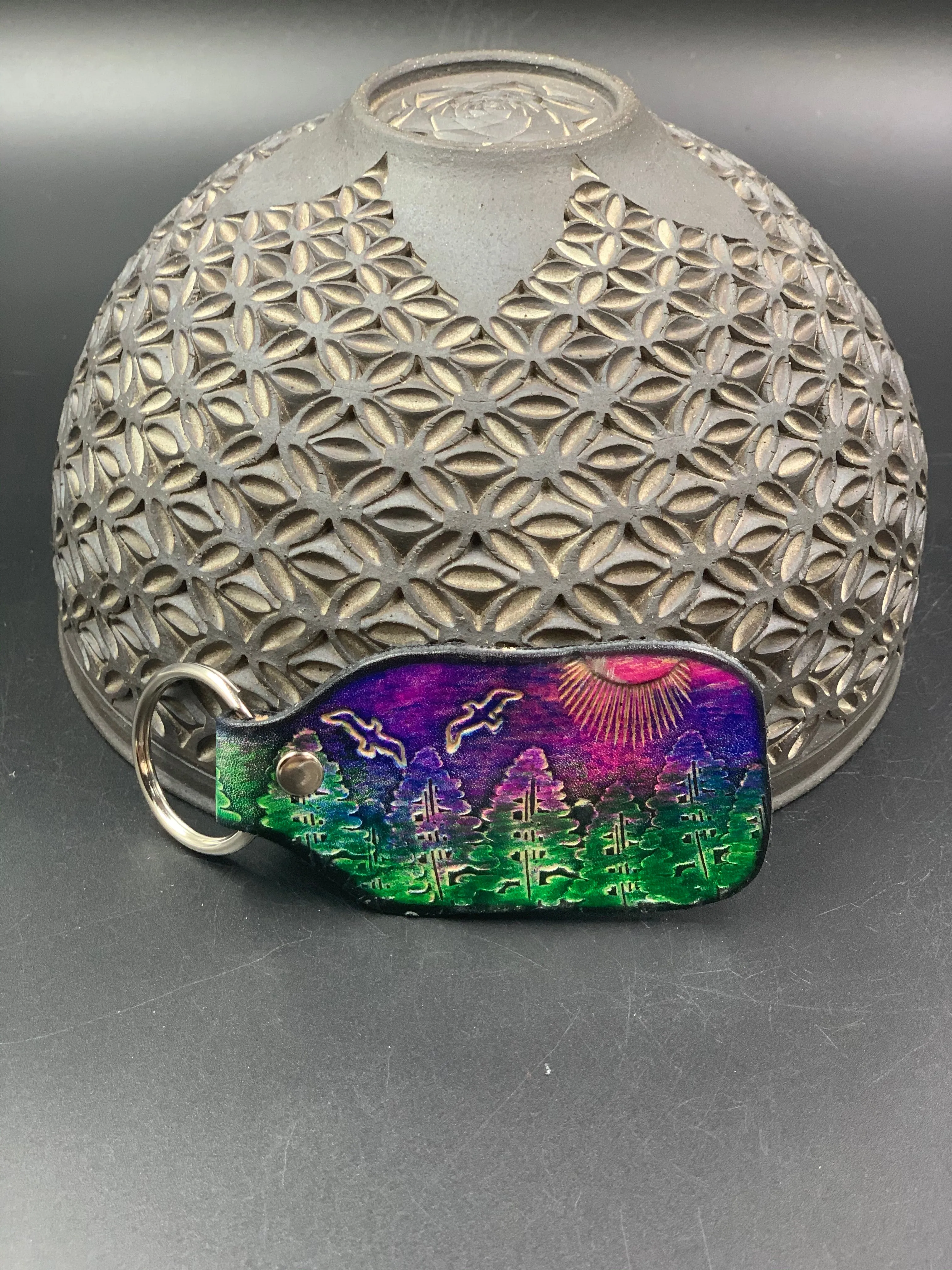 Stamped Leather Keychain - Trees 1.0