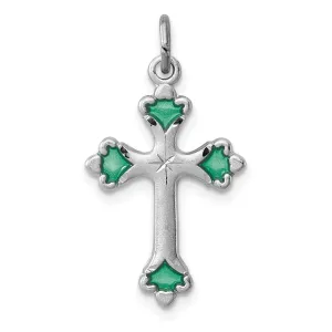 Sterling Silver Green Enameled Budded Cross Charm