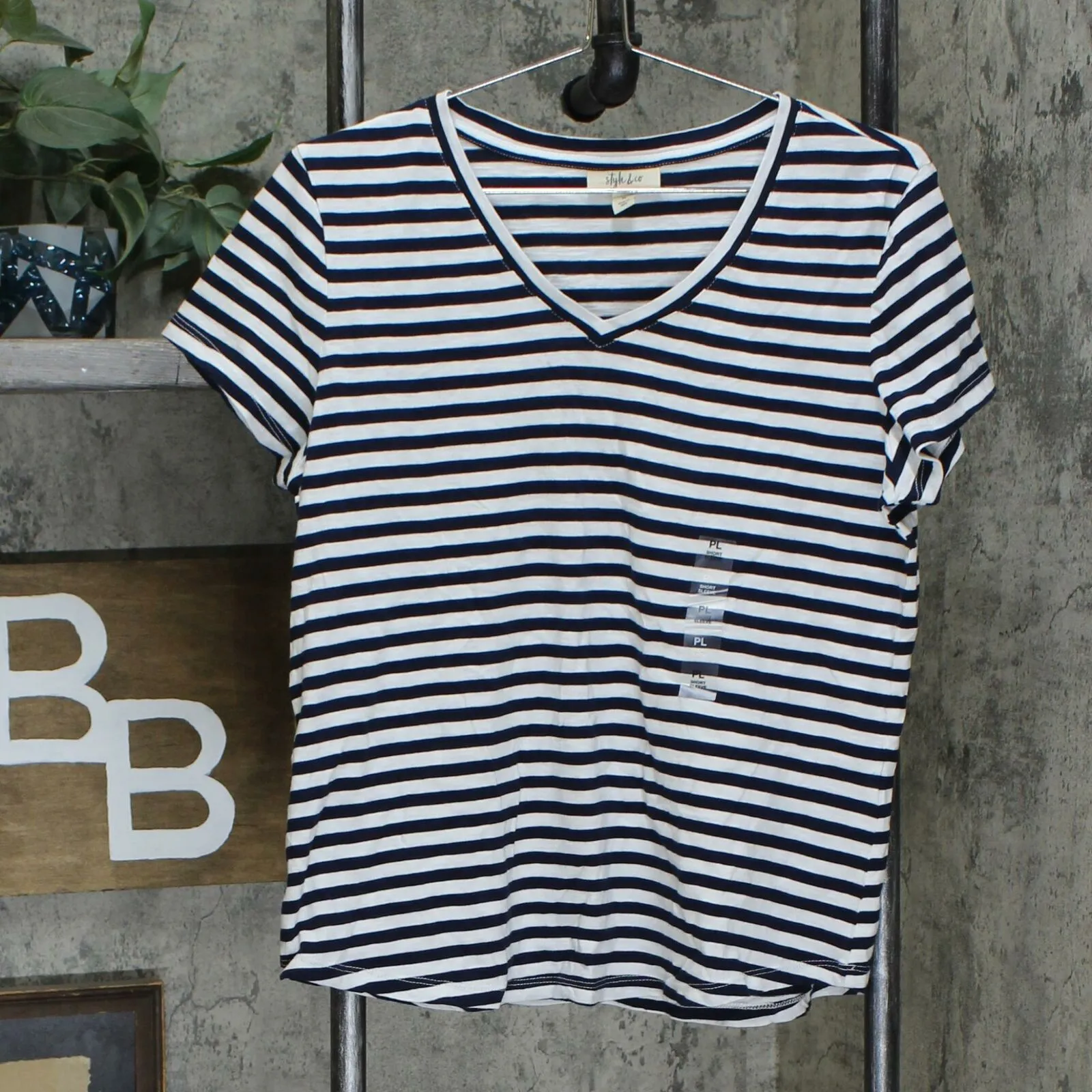 Style & Co. Petite Cotton Striped Knit Top Navy Petite Large