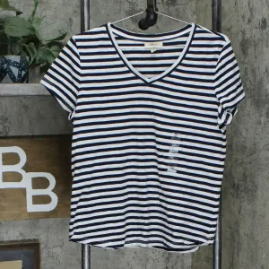 Style & Co. Petite Cotton Striped Knit Top Navy Petite Large