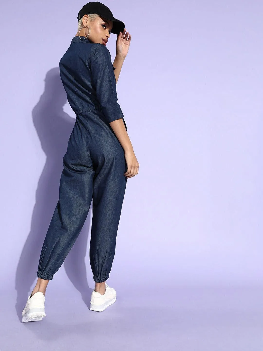 Style Quotient Women Blue Denim Cotton Basic Jumpsuit