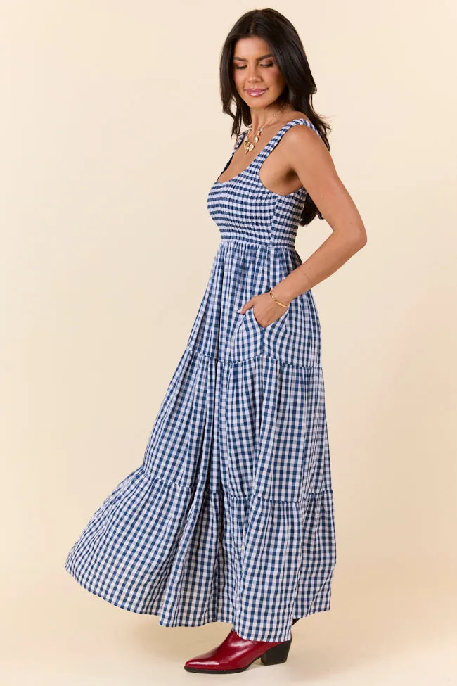 Sunday Check-In Navy Gingham Maxi Dress