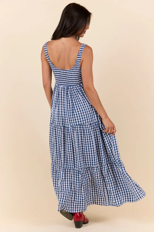 Sunday Check-In Navy Gingham Maxi Dress